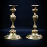 Pair of candlesticks | gilded bronze torches, Louis XV style — 19th century
