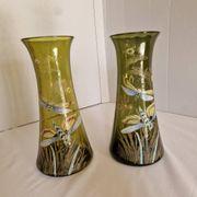 Paire de vases en verre émaillé avec libellule, attribués à Legras