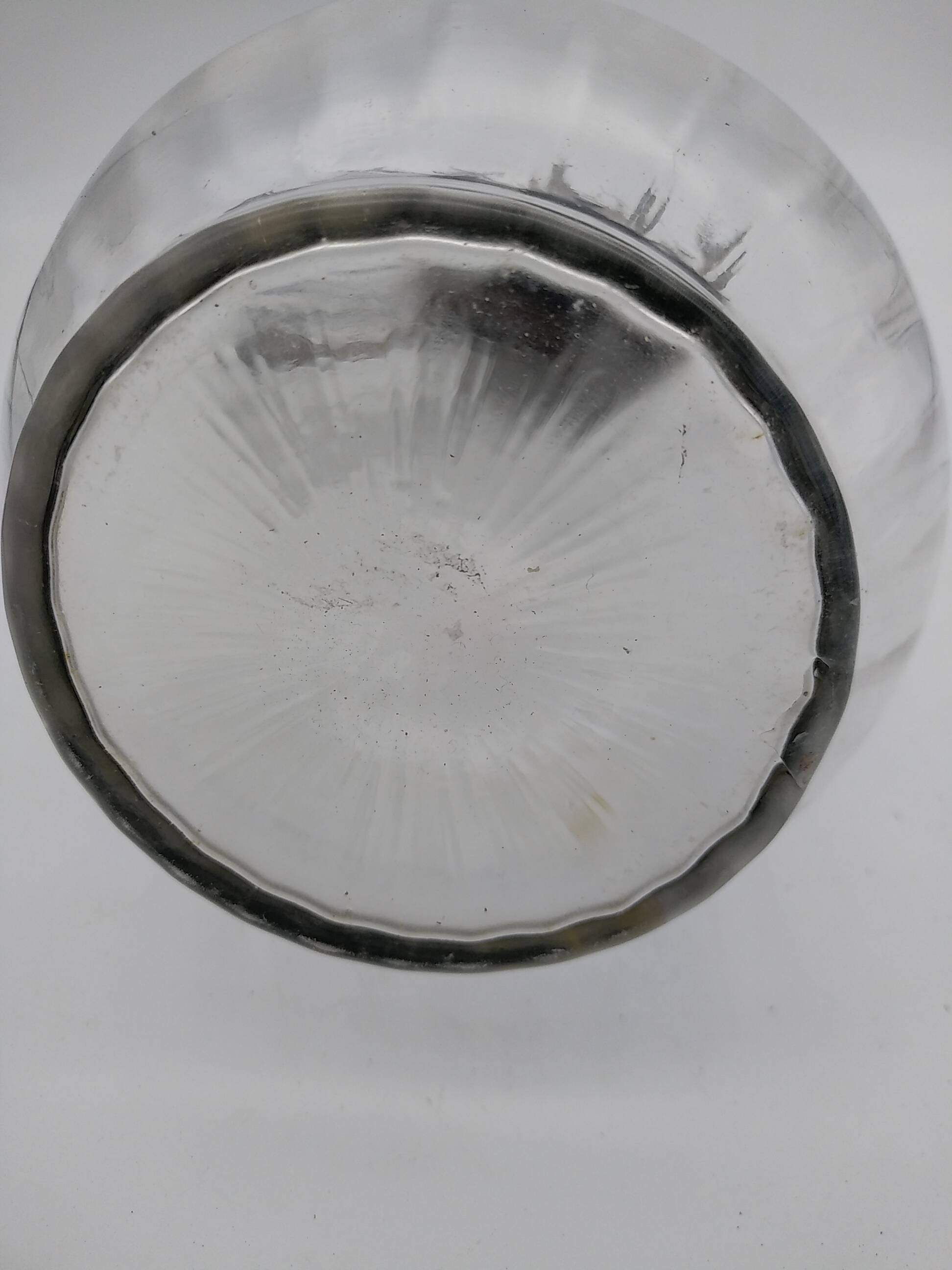 Large balloon glass carafe with pewter frame.