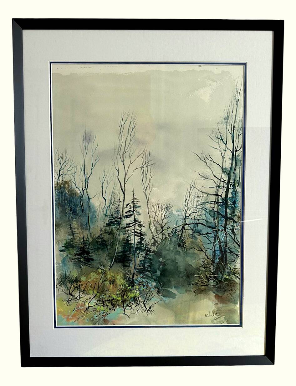 Painting signed Michel COLIN (1934) – Watercolor – Vosges undergrowth