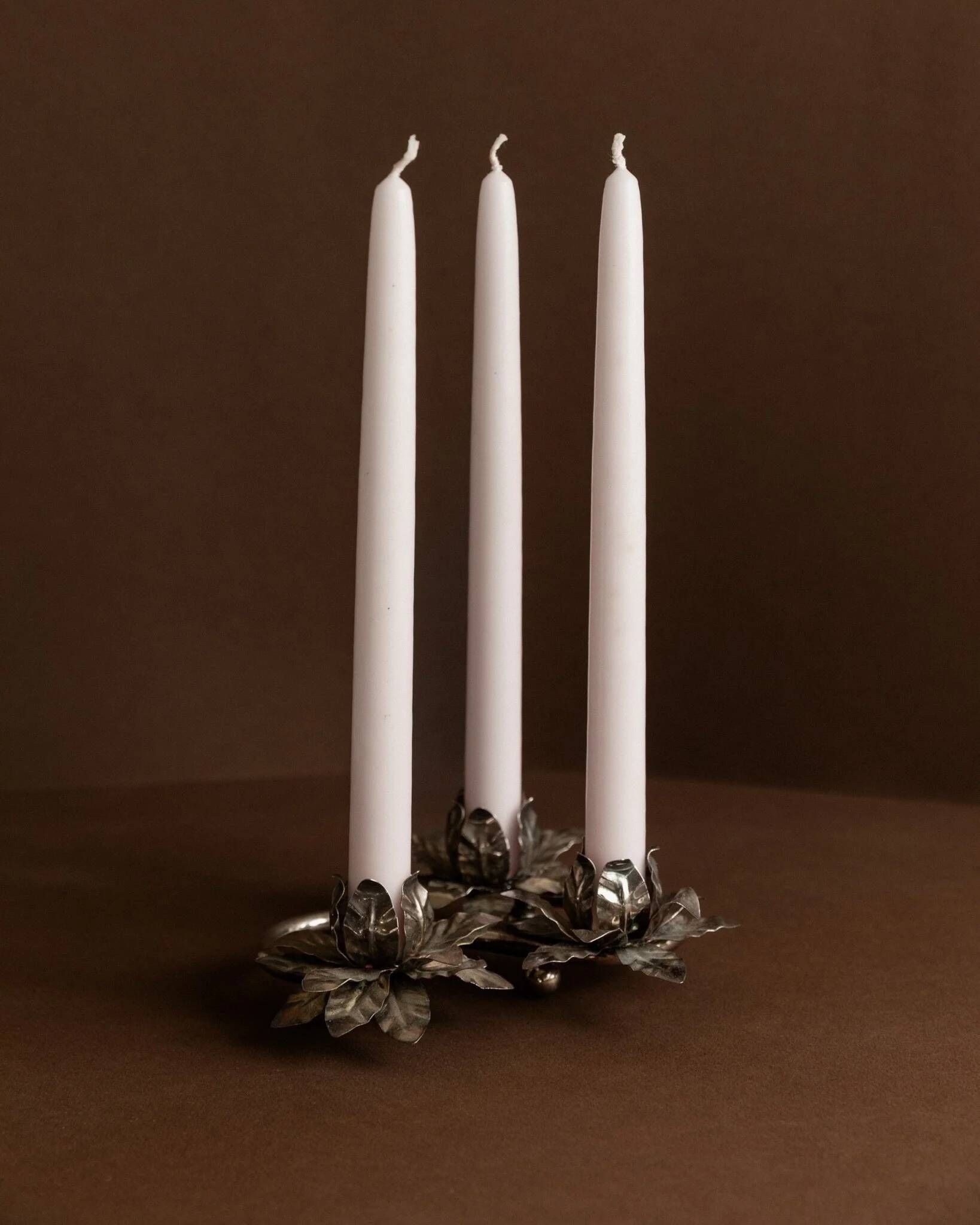 Silver-plated Metal Candlestick with 3 Flower Cups - Vintage Mid-Century Italian Design (1960s)