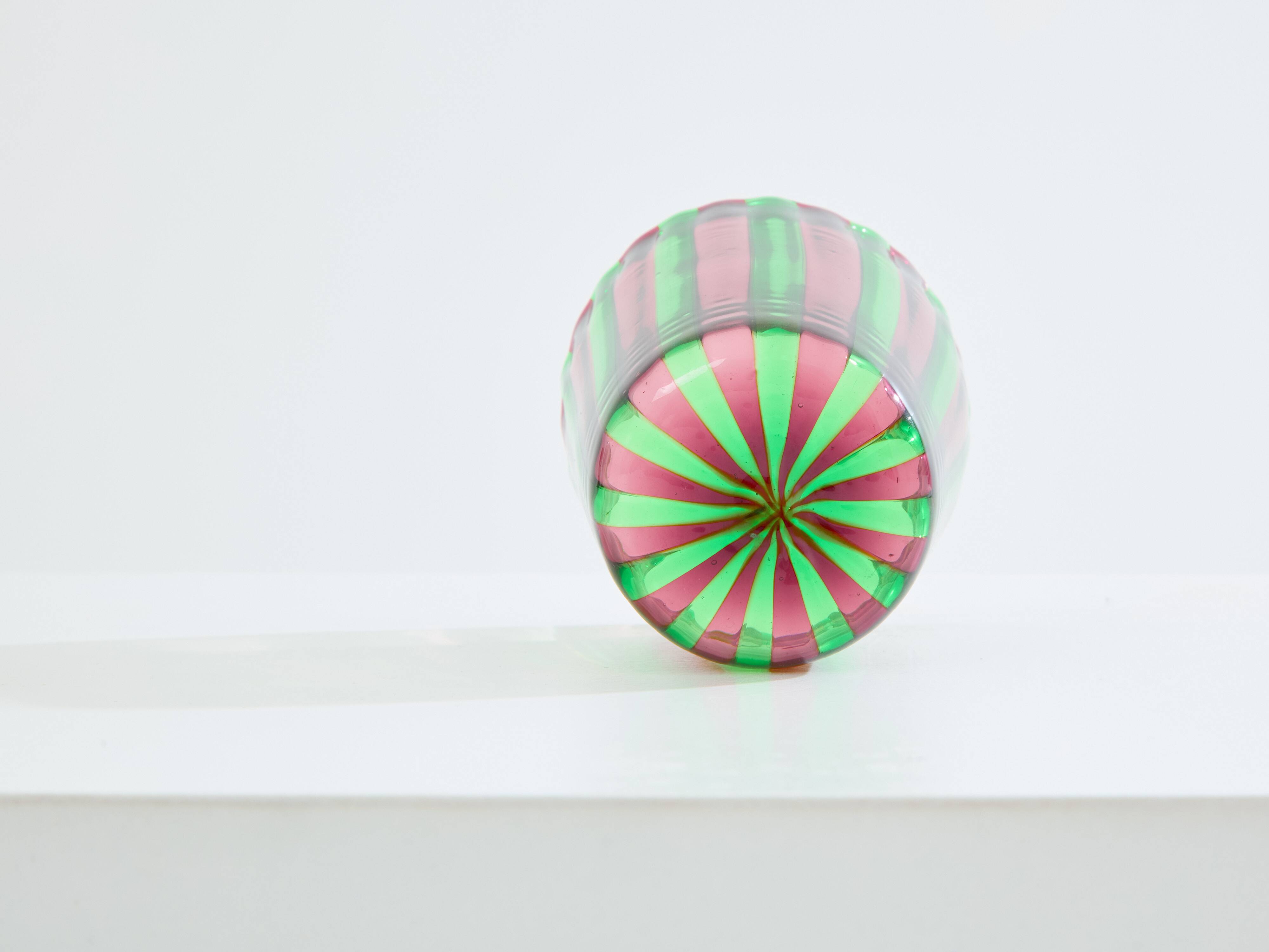 Set of 6 green and purple Murano tumbler glasses circa 1980