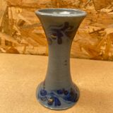 Ancien vase soliflore betschdorf remmy fils grès bleu décor fleurs vintage