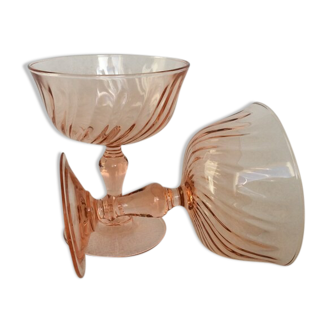 Set of 2 champagne glasses Luminarc Rosaline cocktail 70s