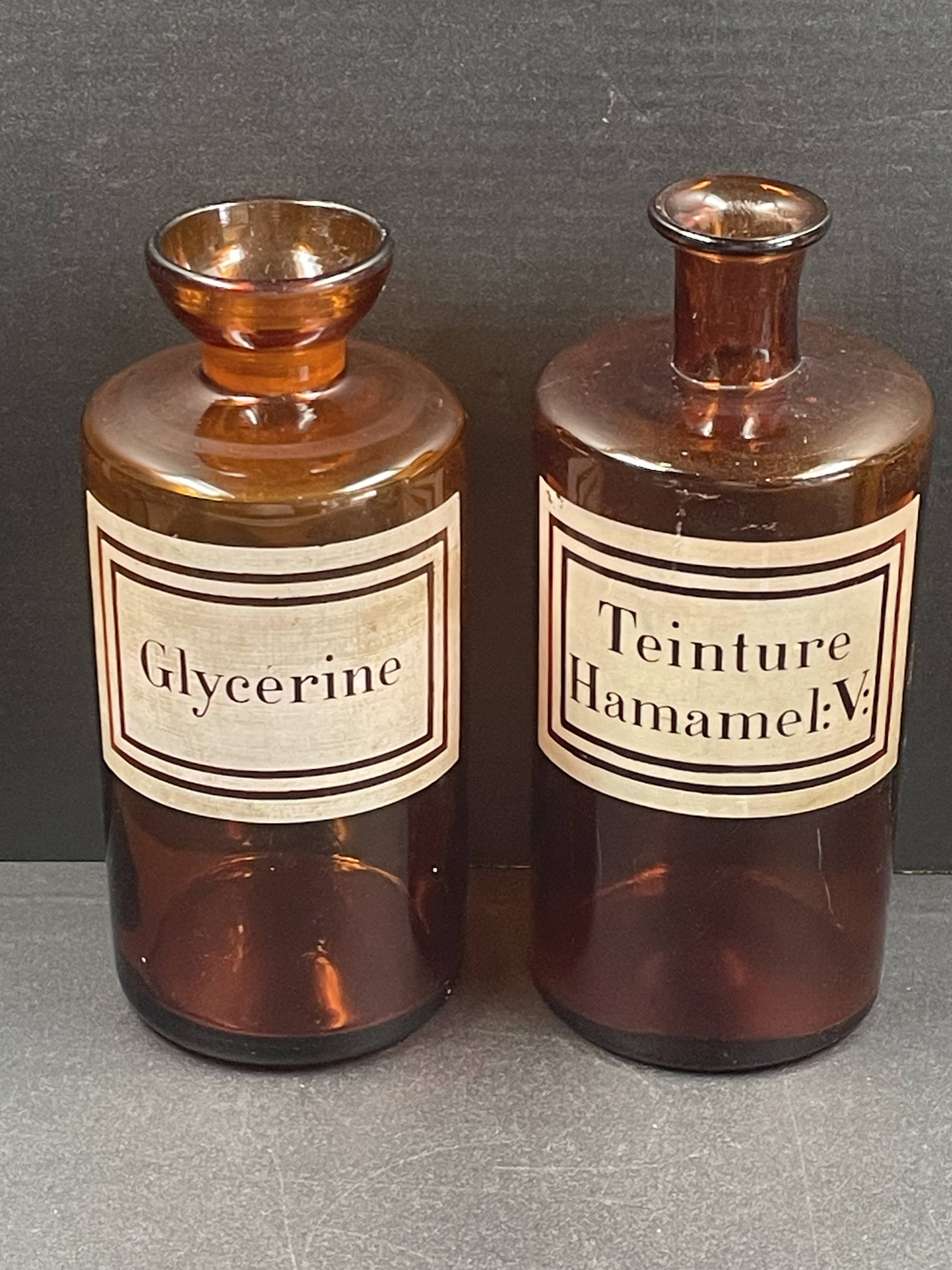 Antique apothecary pots in amber glass, set of 2 - 22 cm