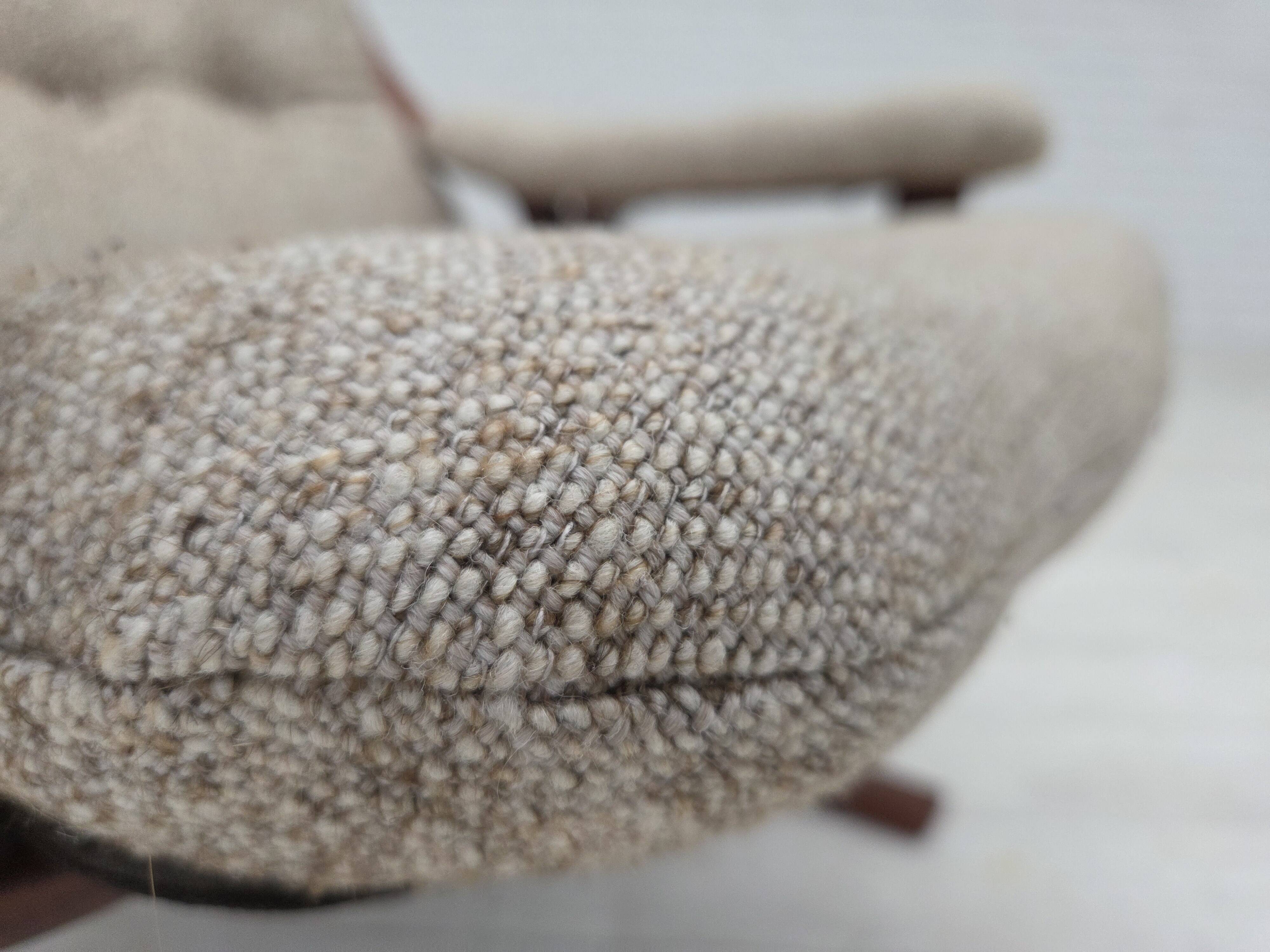 1970s, Norwegian design armchair, blend wool fabric, bent wood.
