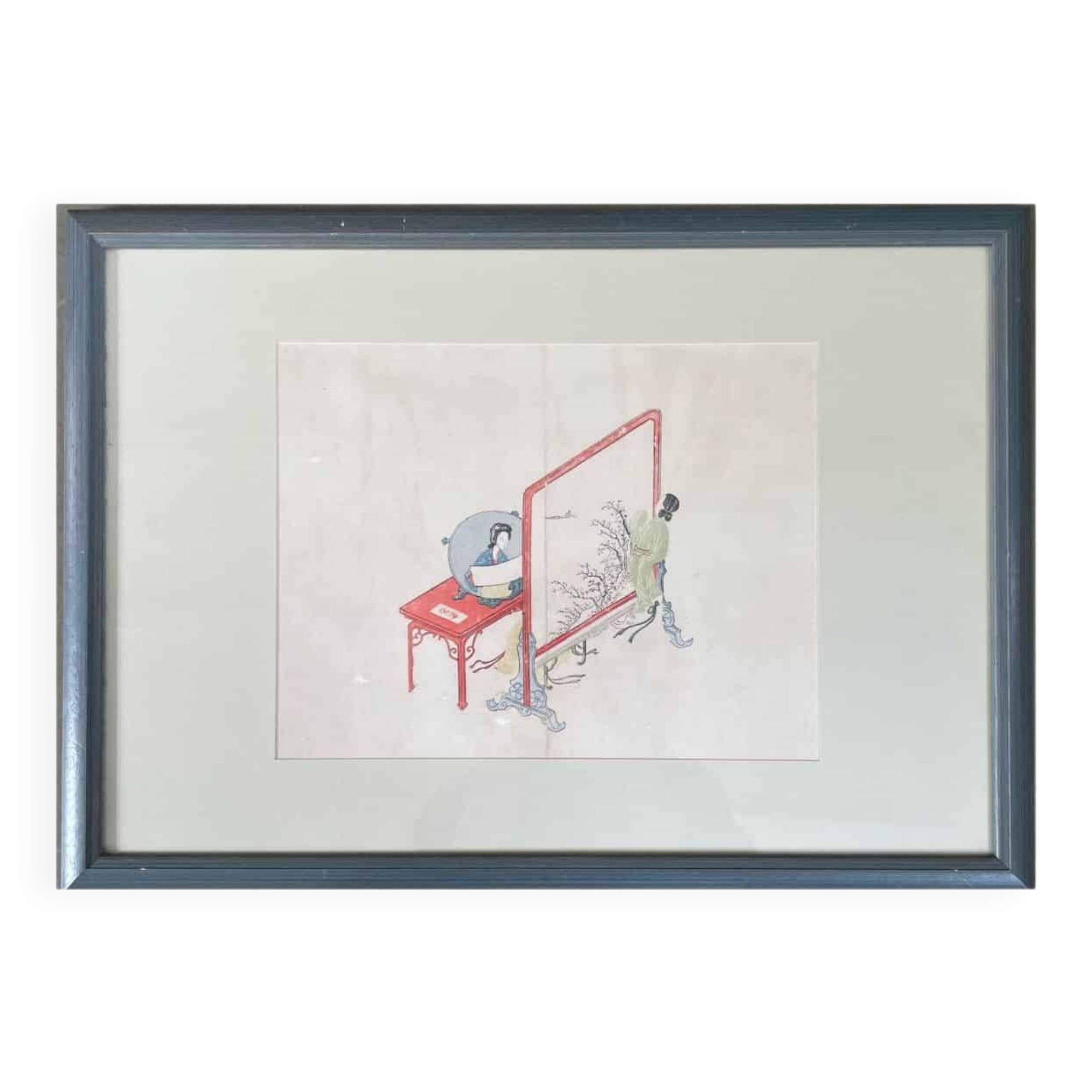 Chinese, Asian woodcut print in wooden frame