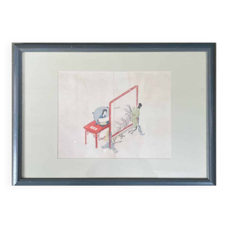 Chinese, Asian woodcut print in wooden frame