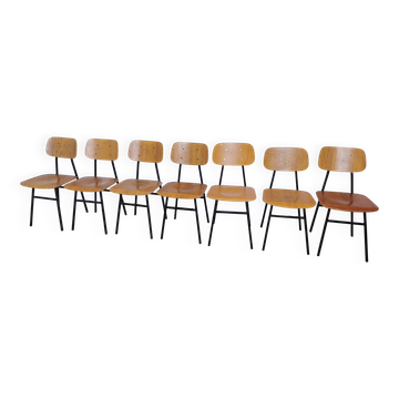 Set of 7 vintage school chairs by stol kamnik / 1970s yugoslavia / mid-cent
