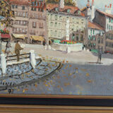 Tableau huile sur Toile signé H.Ecuyer Vue de de Genève