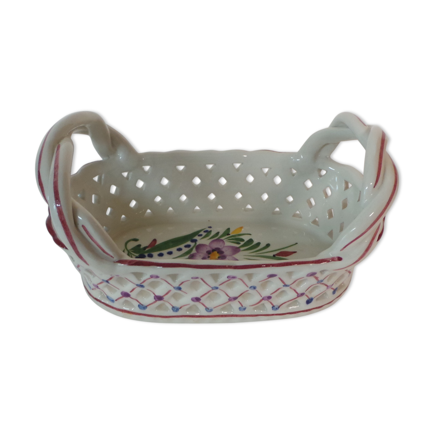 Vide poche corbeille faience peint peint decor fleur