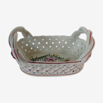 Empty pocket basket painted faience painted decor flower