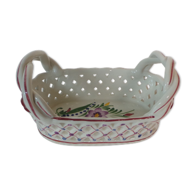 Vide poche corbeille faience peint peint decor fleur
