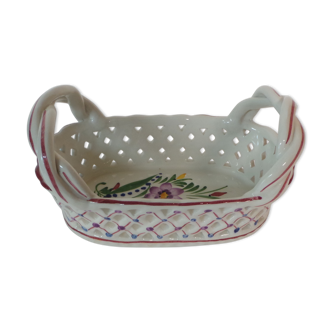 Empty pocket basket painted faience painted decor flower