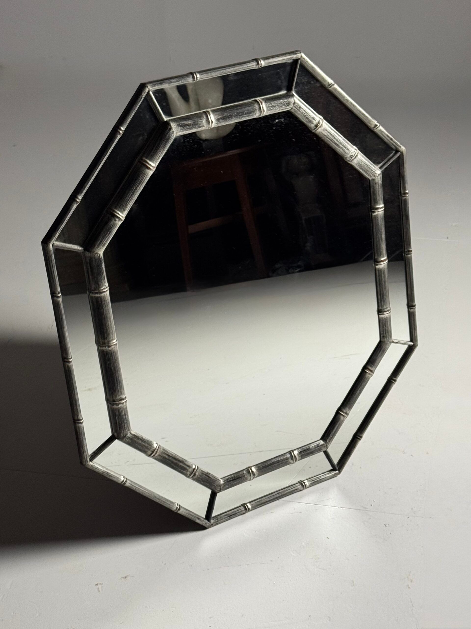 Octagonal faux bamboo mirror silver colour