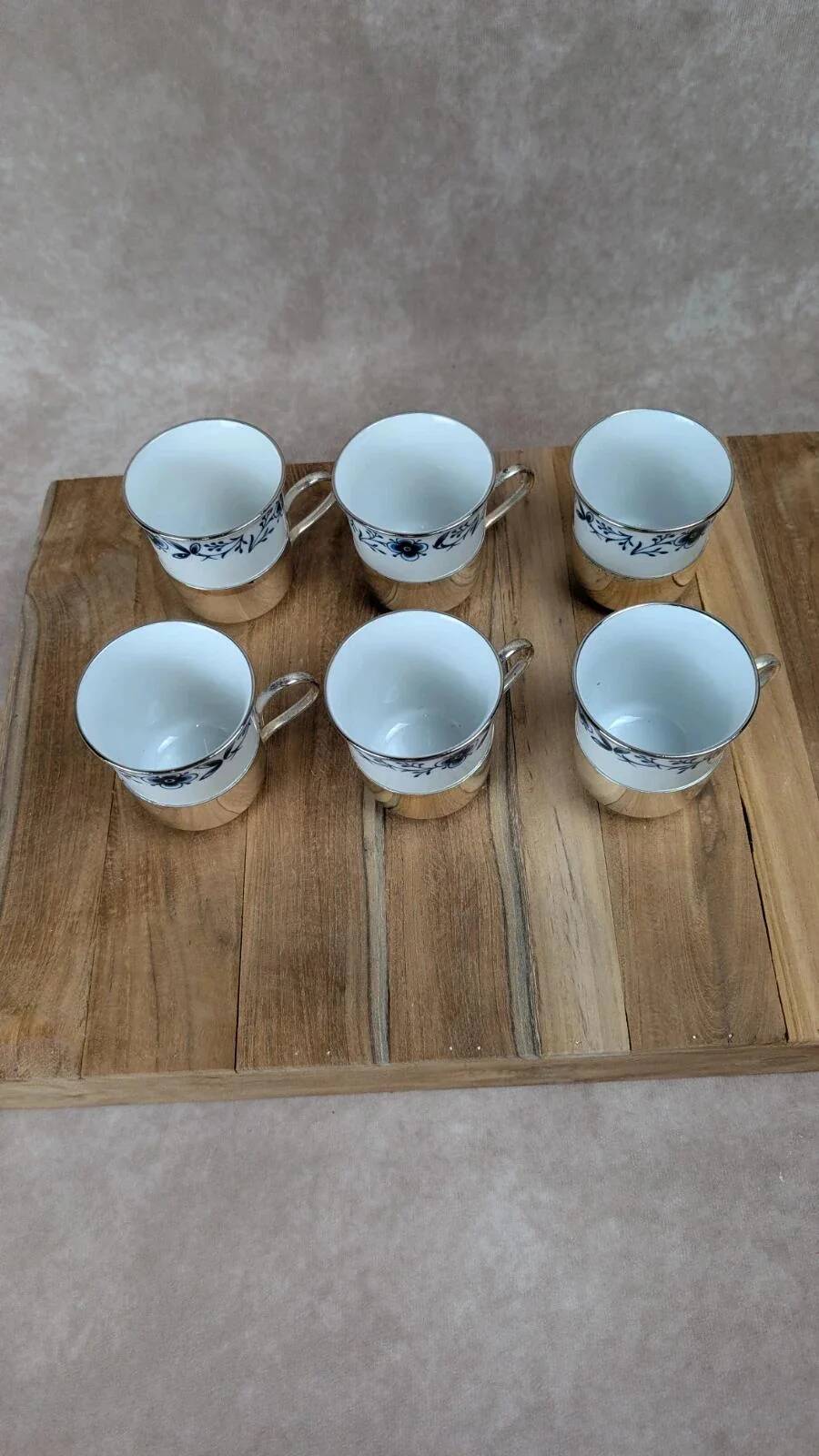 Set of 6 vintage porcelain and silver-plated cups