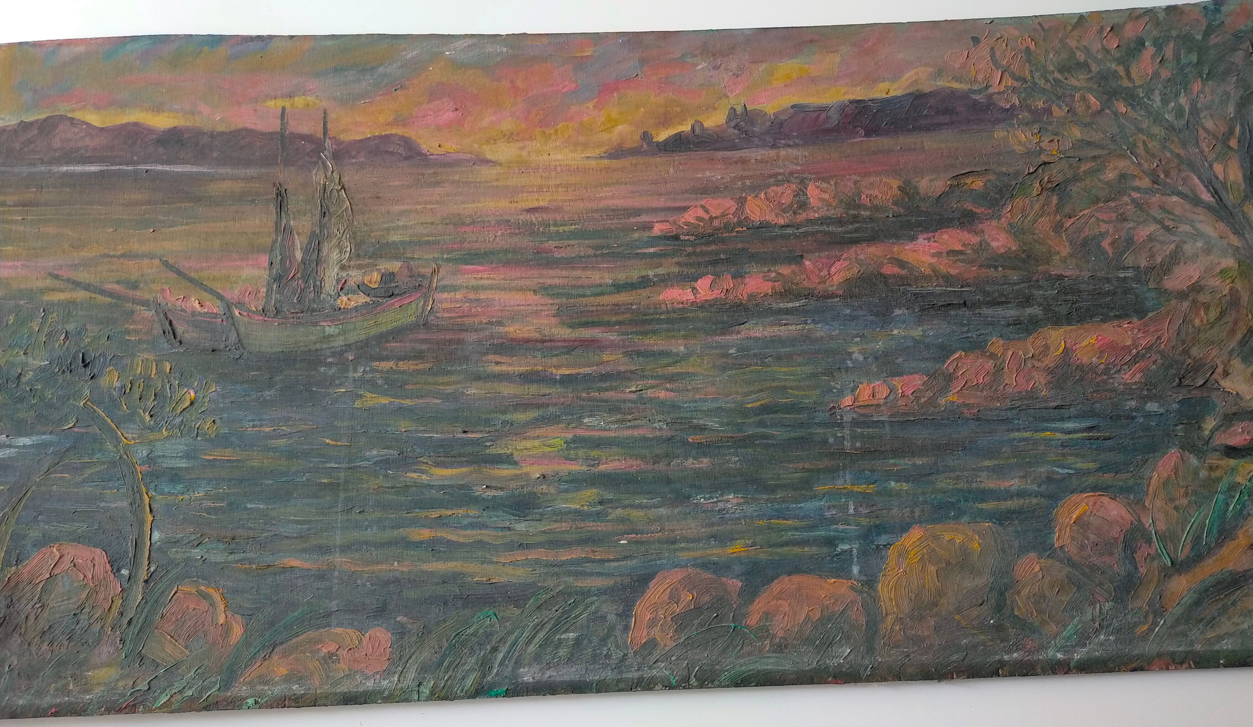 Oil on panel signed tourtet coastal landscape sailboat