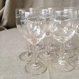 Suite of 11 engraved glass drip glasses from the 1930s 1940s