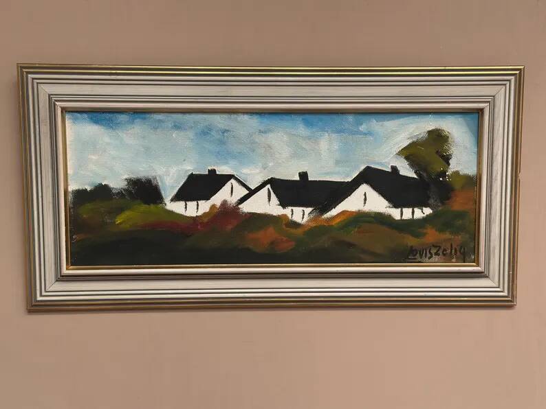 Original Swedish Oil on Panel – “Landscape with Farm” by Louis Zelig – Signed – Vintage & Framed – 78 × 39 cm (30.7" × 15.4")