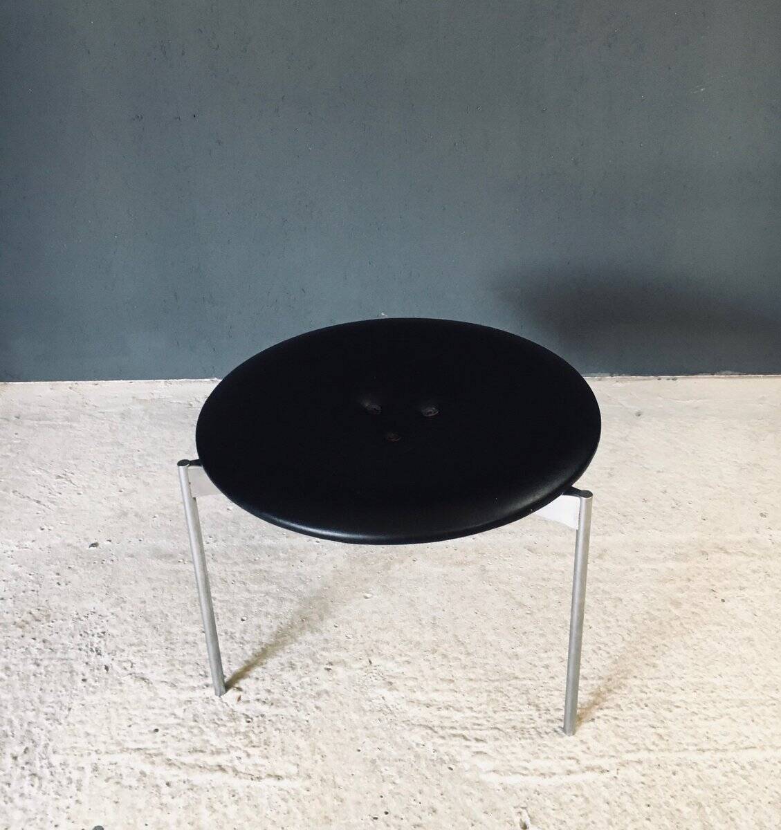 Midcentury Modern Leather Tripod Stool by Uno & Östen Kristiansson for Luxus, Sweden, 1960s
