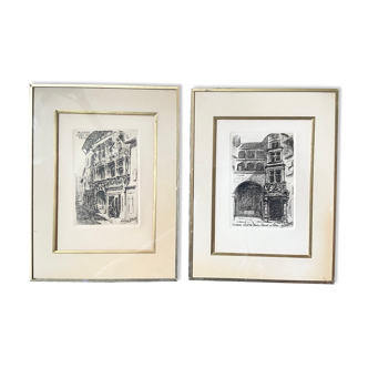 Pair of engraving/etchings signed Delas-Rodet