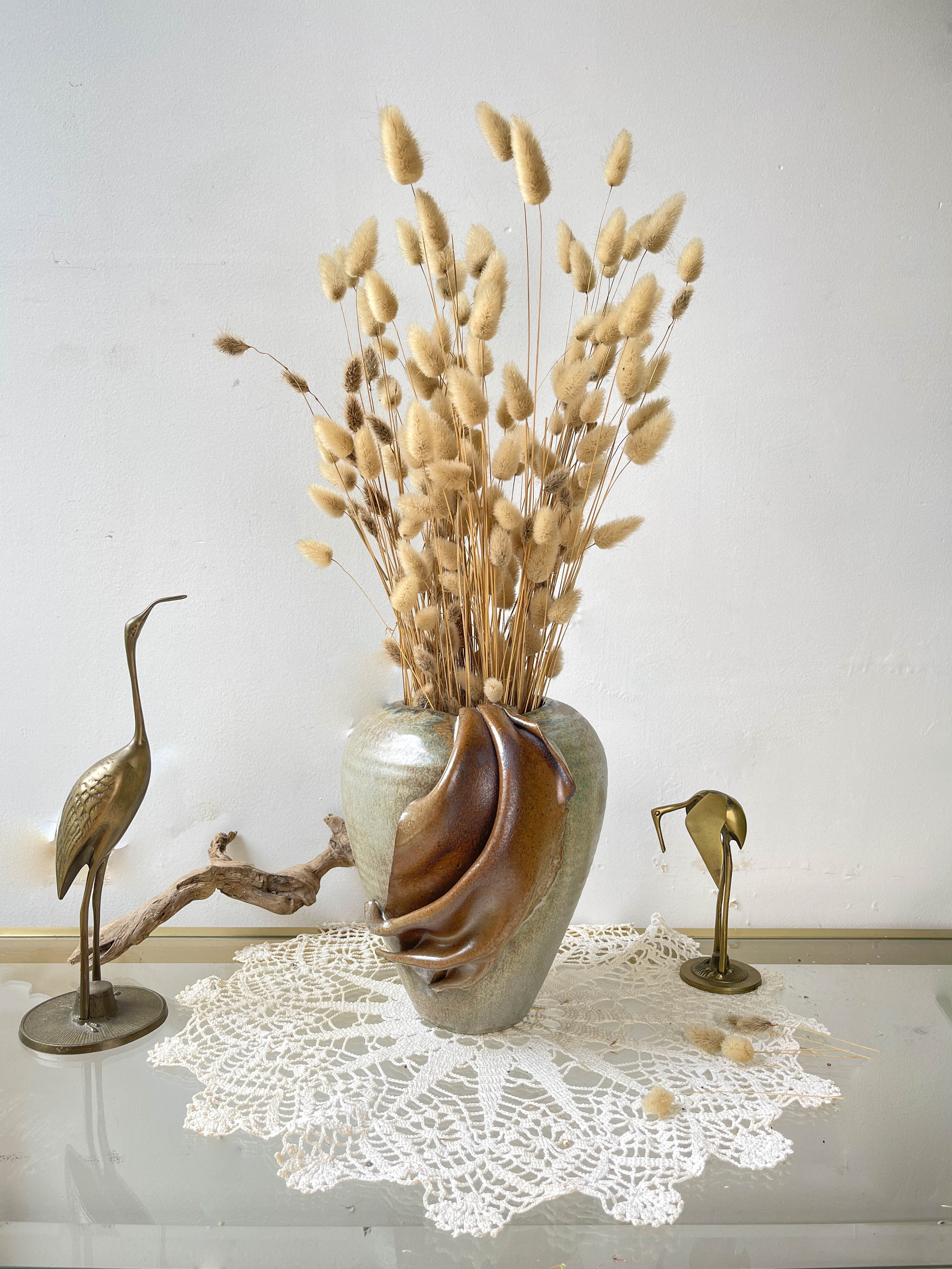 Vintage stoneware vase with draped effect glaze