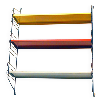 Vintage metal bookshelf in De Stijl colors, 1950s Pilastro Tomado style