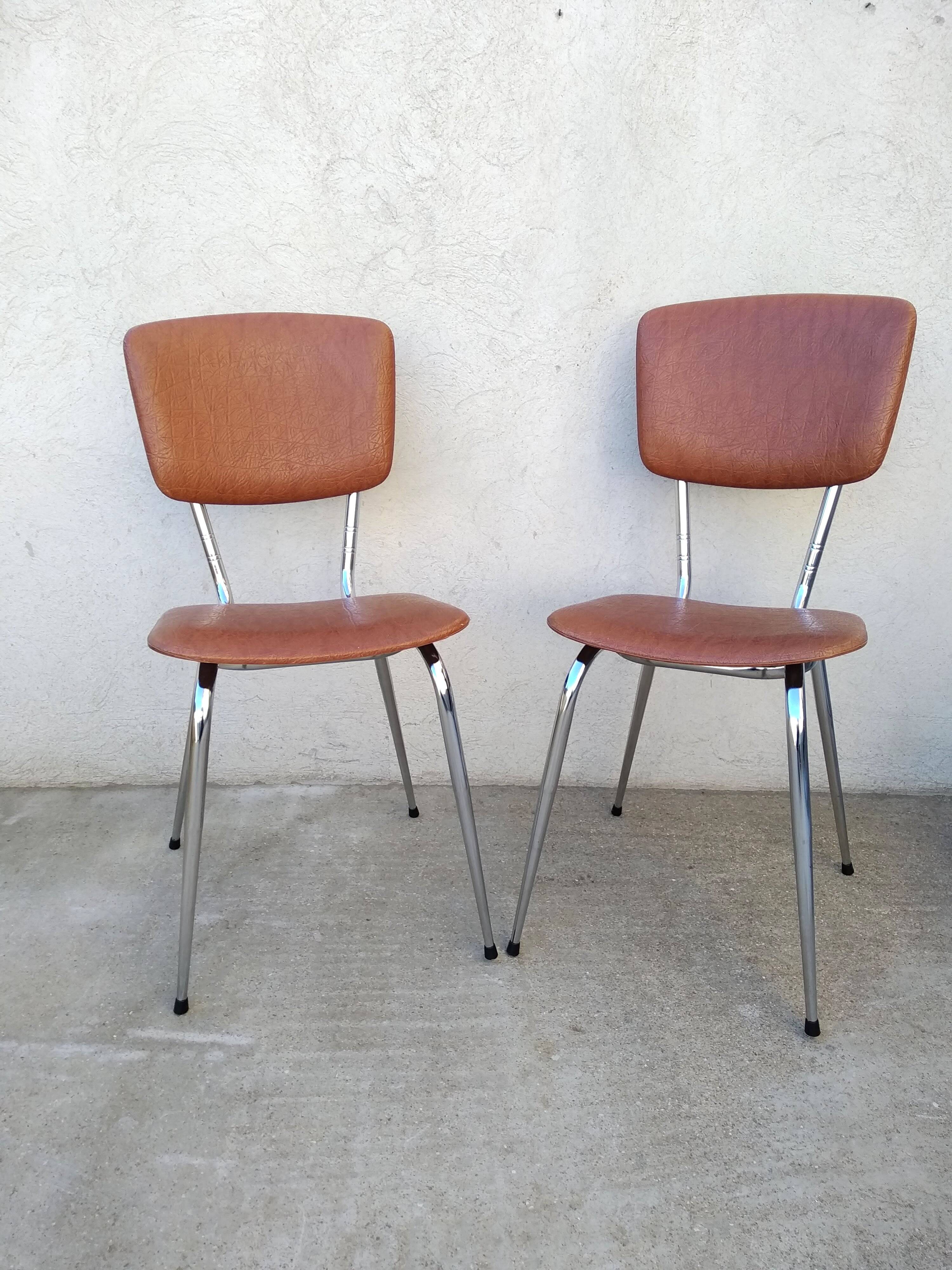Set of 2 kitchen chairs in imitation leather from the 60s and 70s