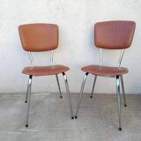 Set of 2 kitchen chairs in imitation leather from the 60s and 70s