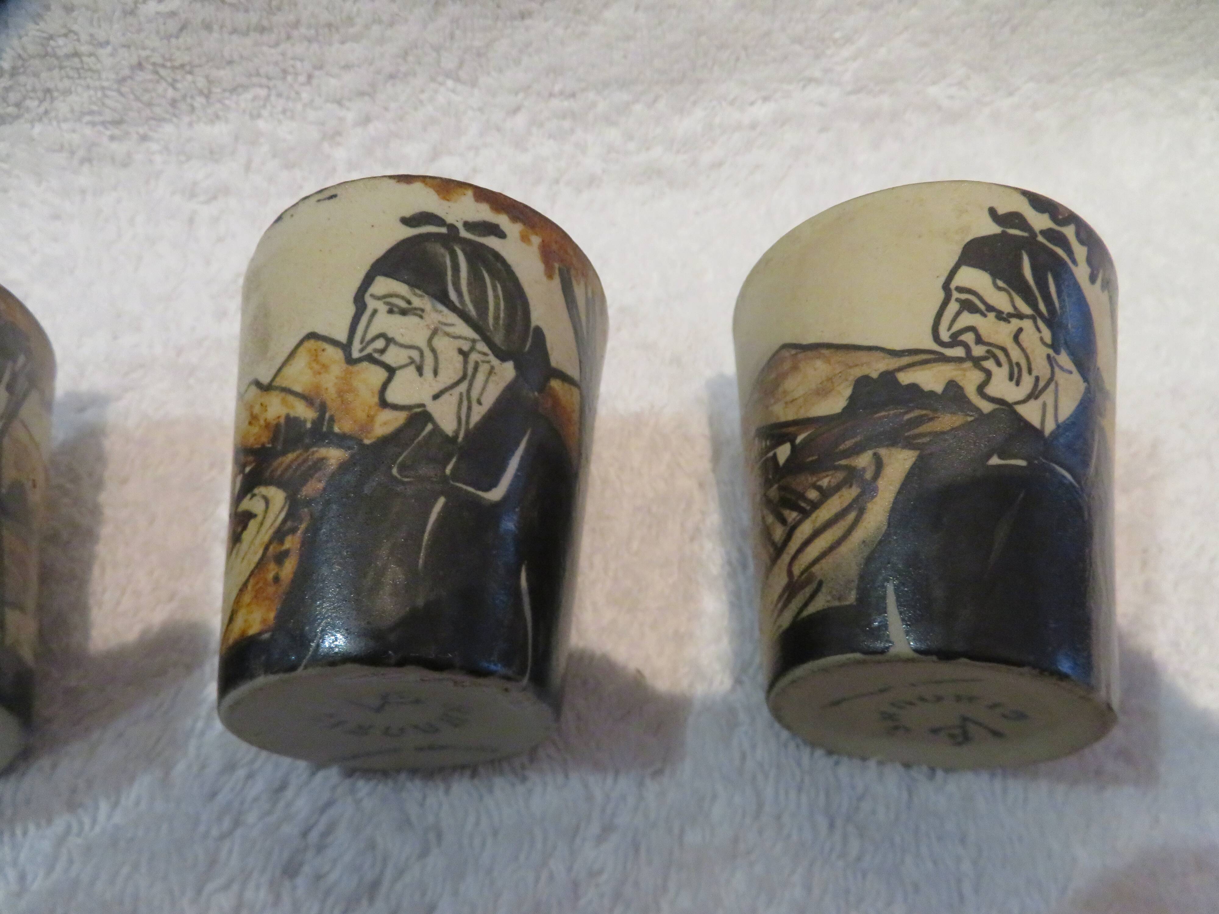 6 Ciboure stoneware liqueur goblets, Vilotte period, 6cl, h 5.8cm