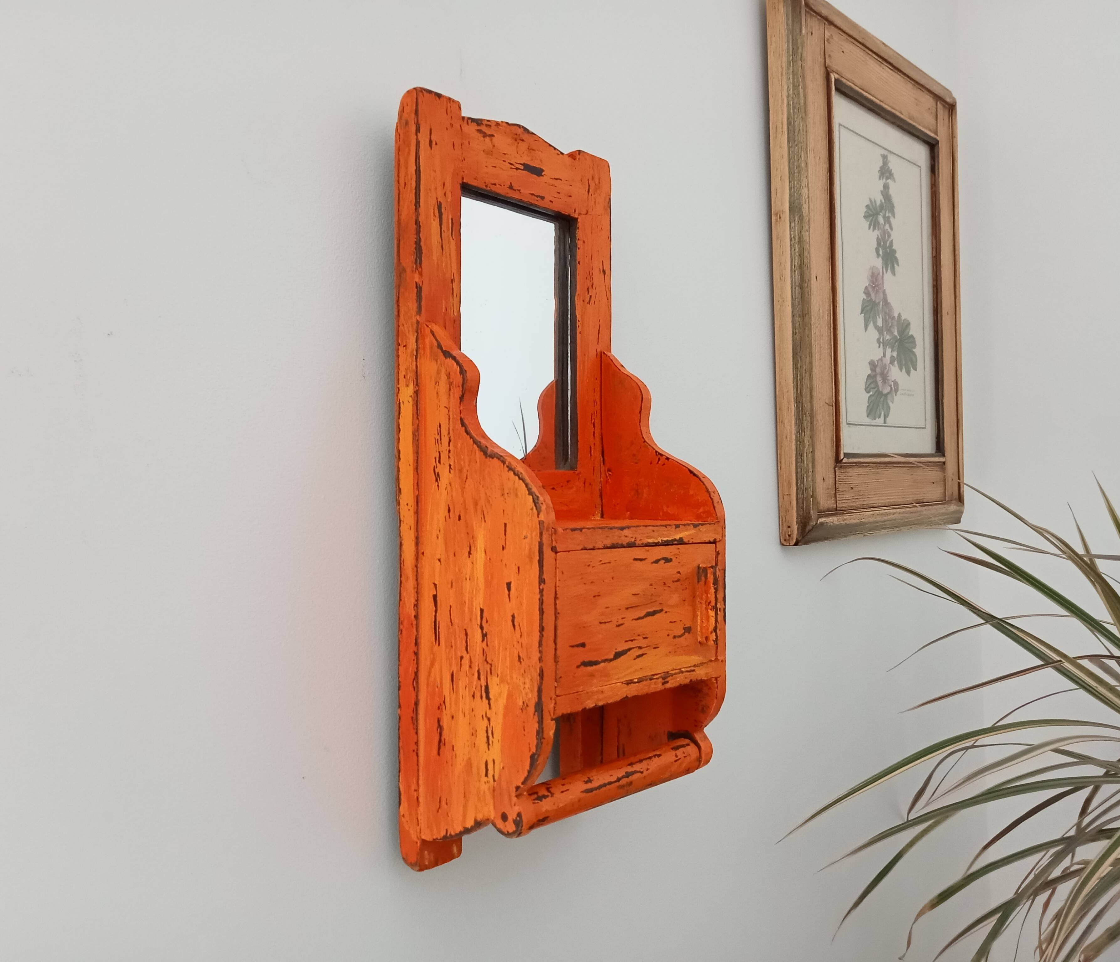 Vintage teak barber mirror 50s