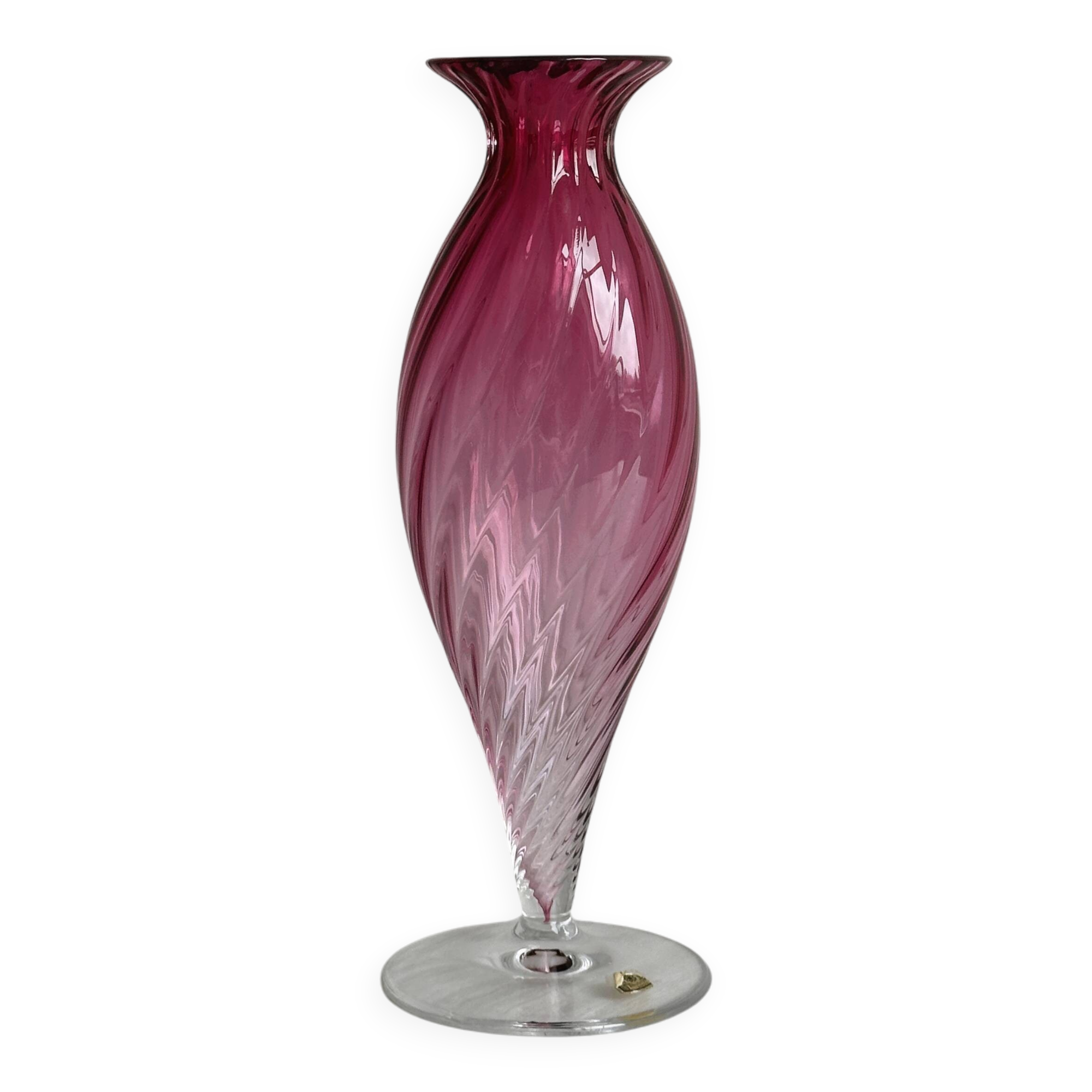 Twisted pink blown glass vase