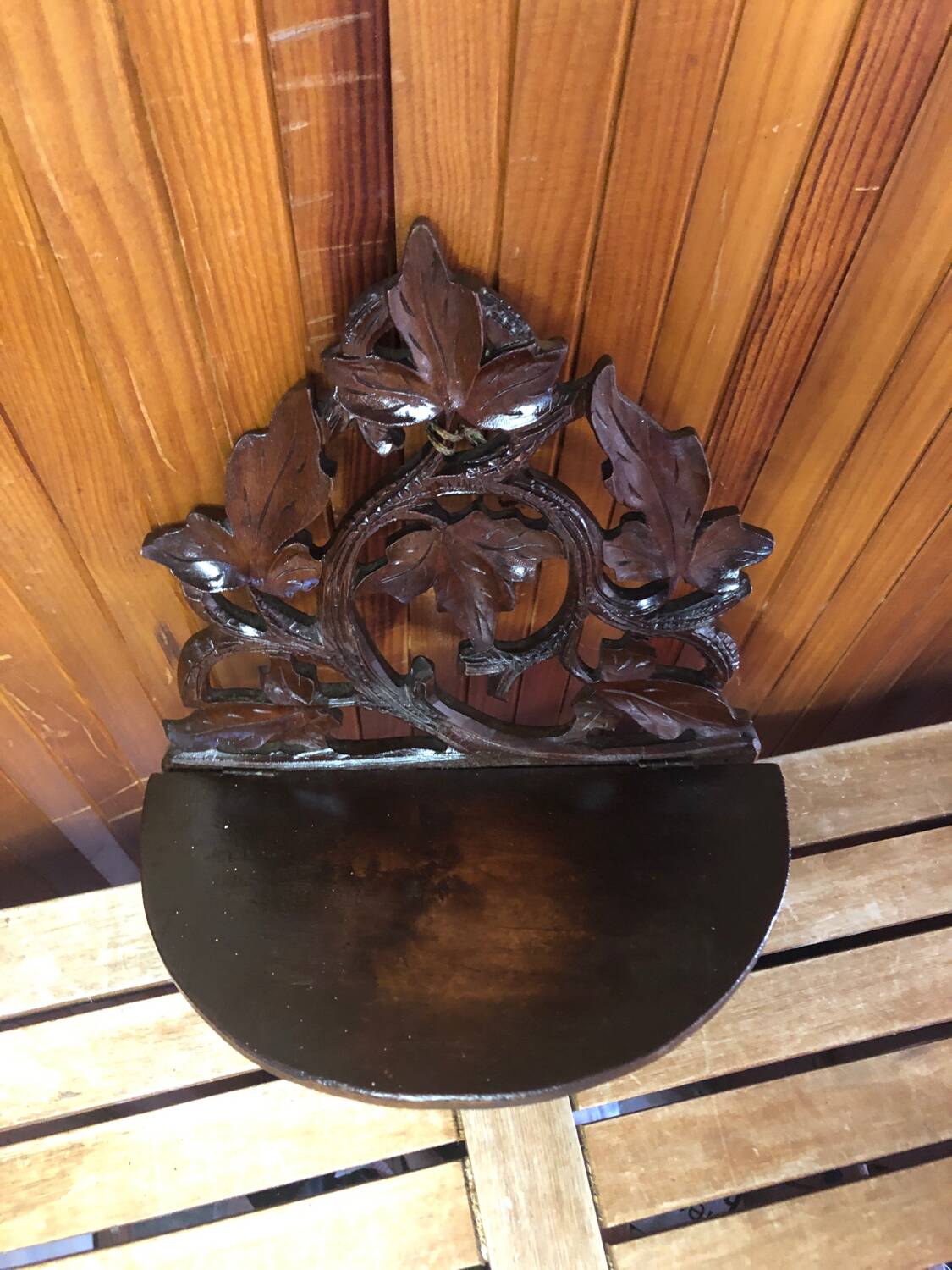 Carved wood wall shelf vintage vine leaves decor #a465