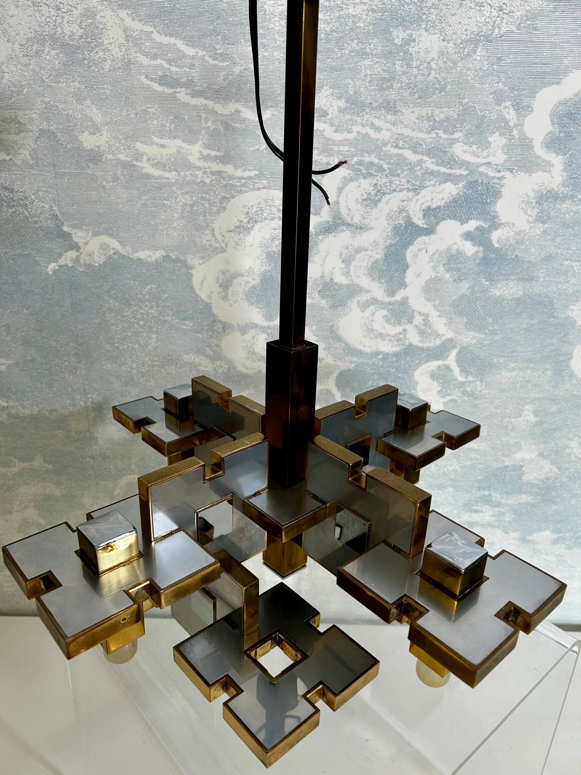Chandelier géométrique par Gaetano Sciolari, Italie, années 1970, Hollywood Regency