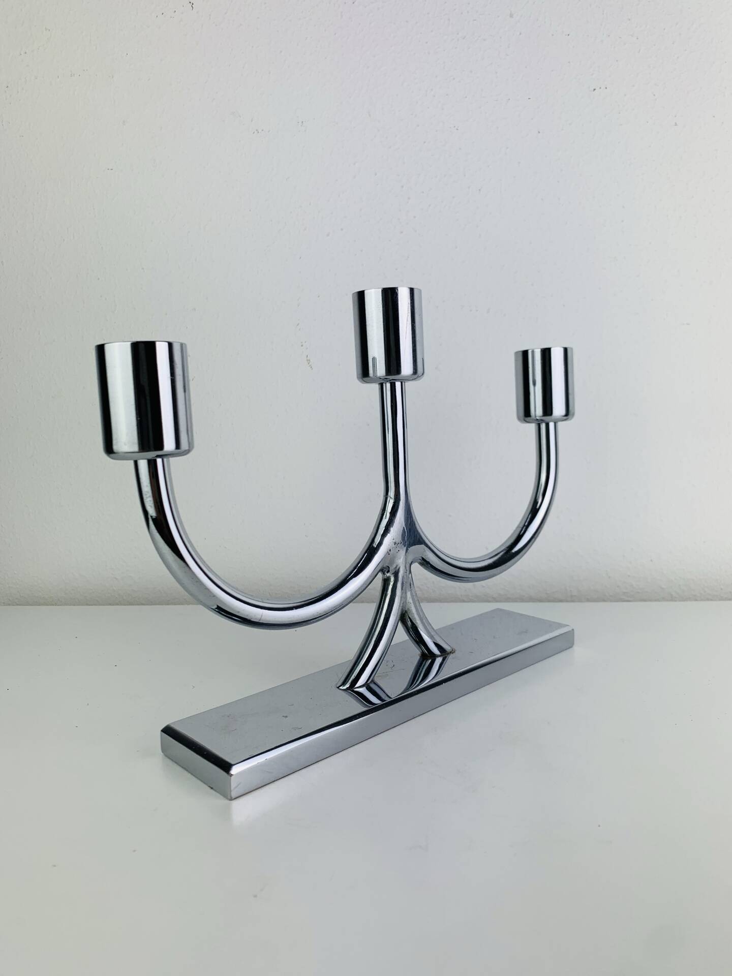 Bougeoir design années 60, métal chromé