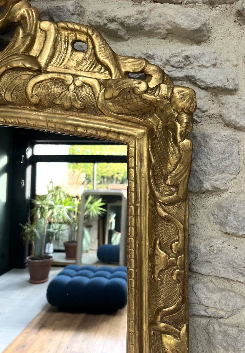 Antique mirror 89/60.5cm 19th century Regency style gilded with gold leaf, mercury glass.