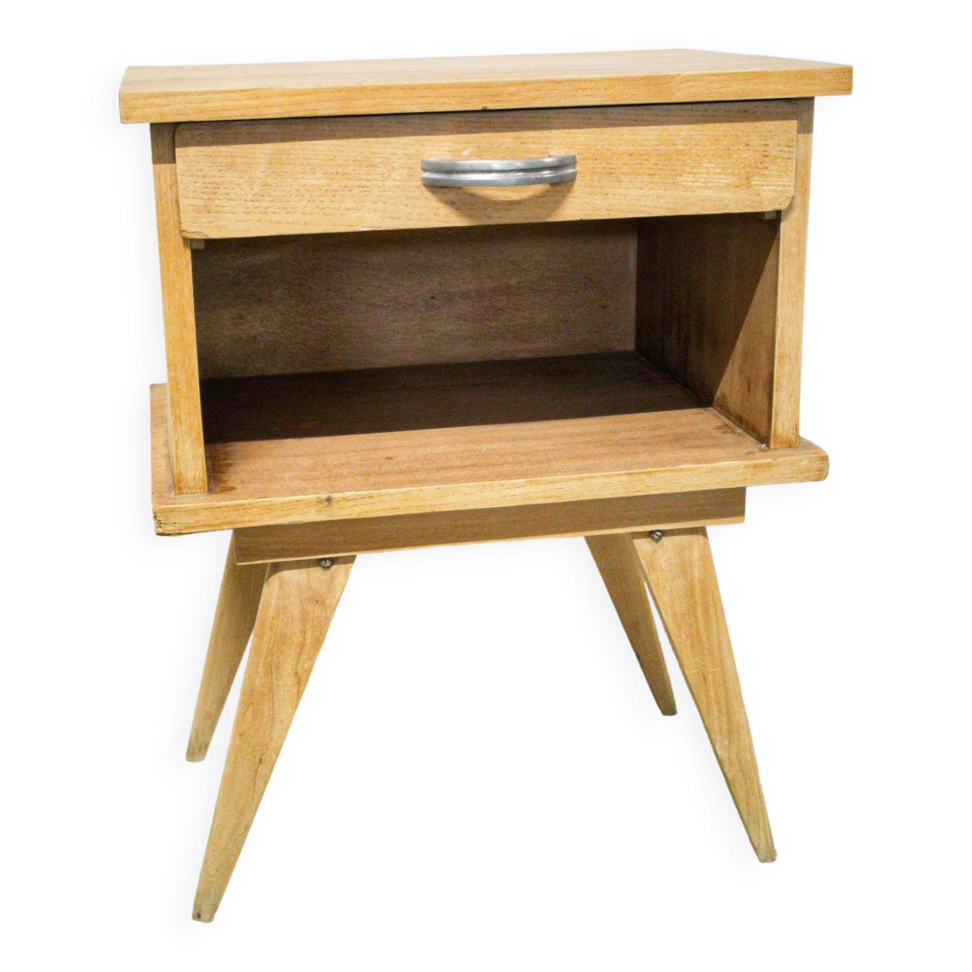 Vintage bedside table with compass legs