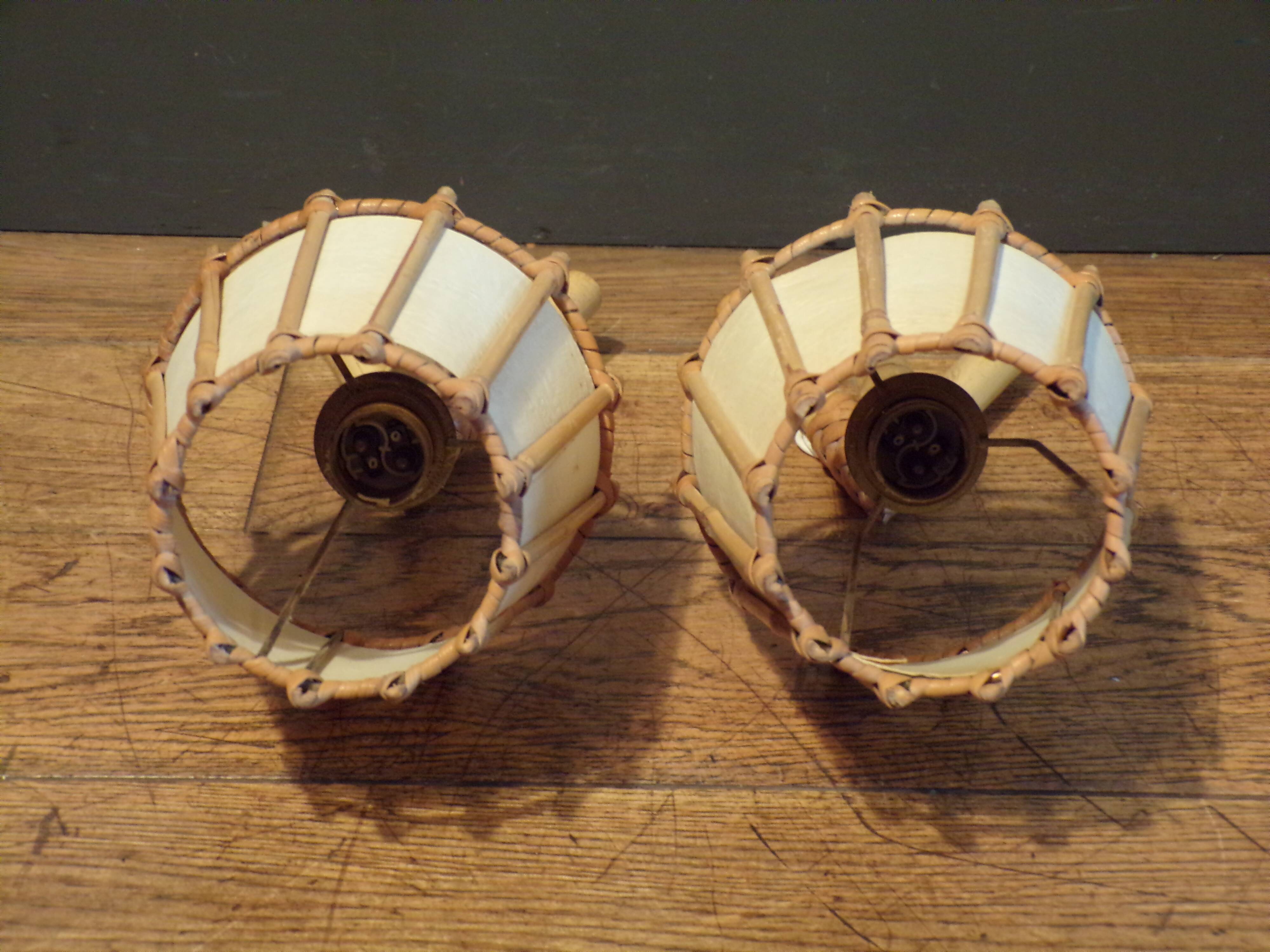 Pair of vintage rattan wall lights