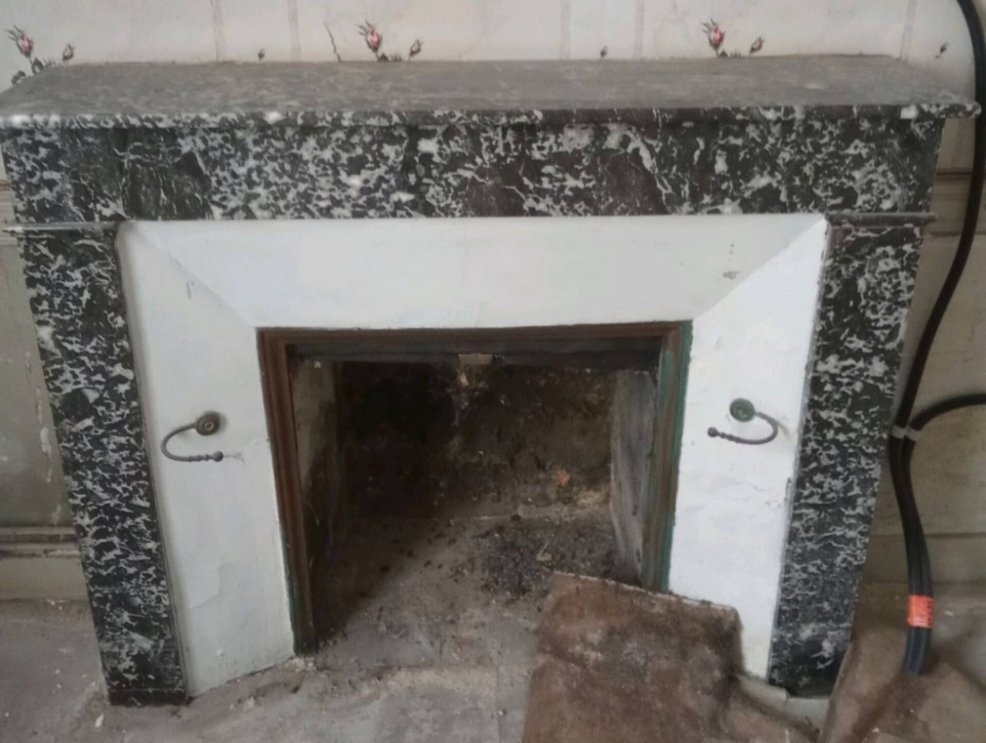 Grey marble fireplace