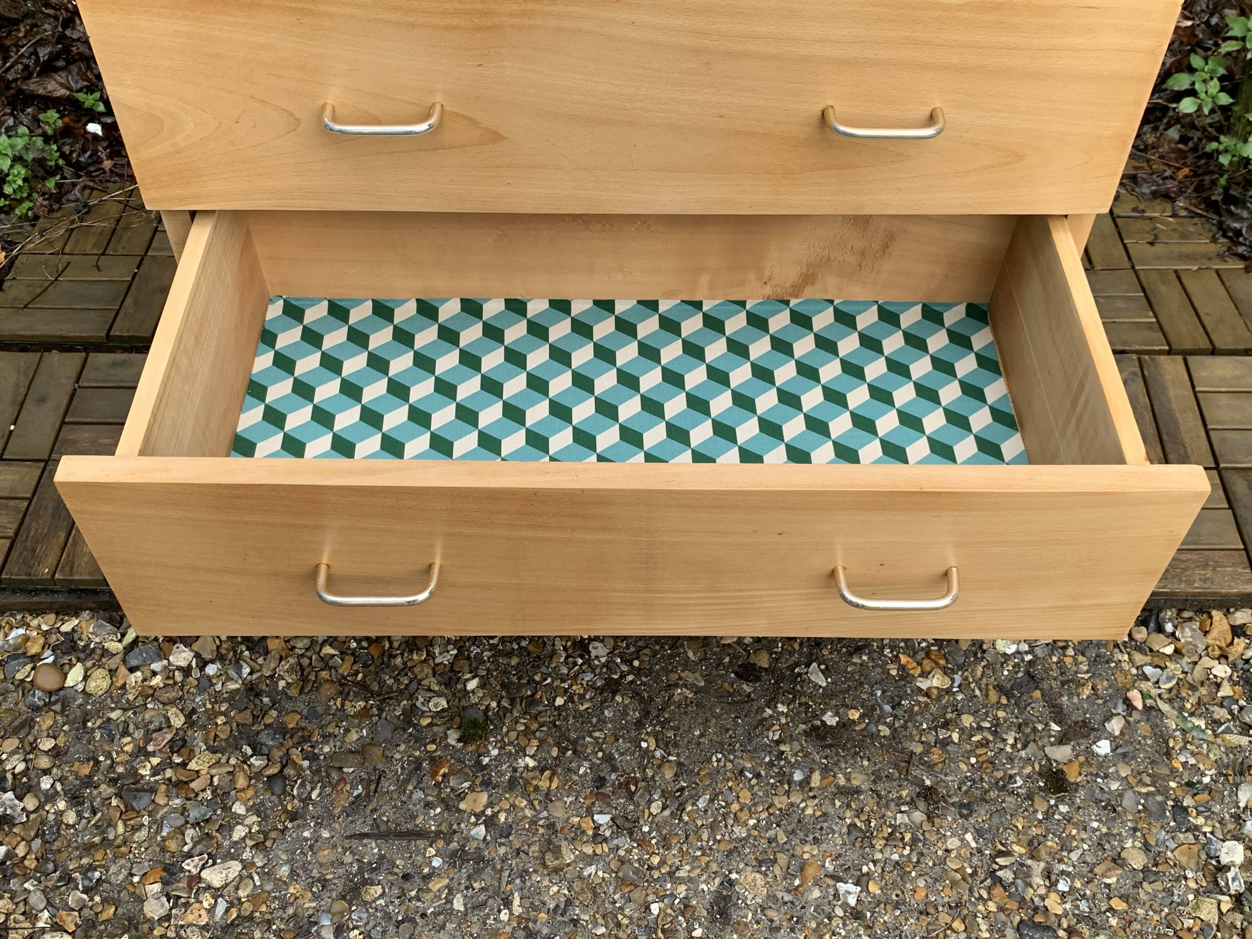 Vintage chest of drawers with compass feet, solid raw beech, 1960s