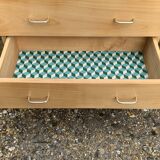 Vintage chest of drawers with compass feet, solid raw beech, 1960s