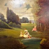 French School around 1880: animated lake landscape signed J Durand