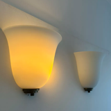 Vintage Vianne glass wall lamps, opaline and brass, Domec France 1970