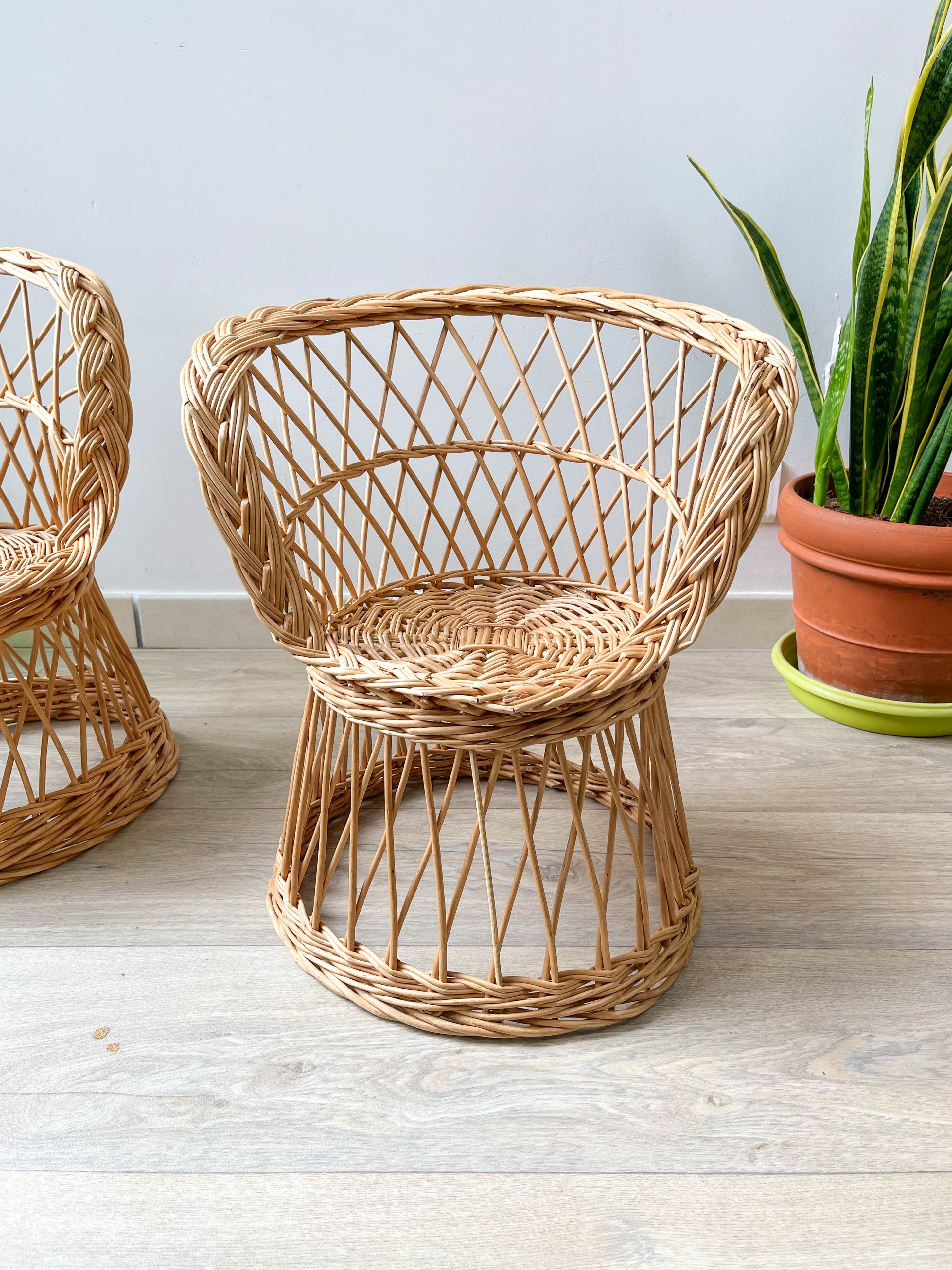 Pair of vintage rattan children's armchairs