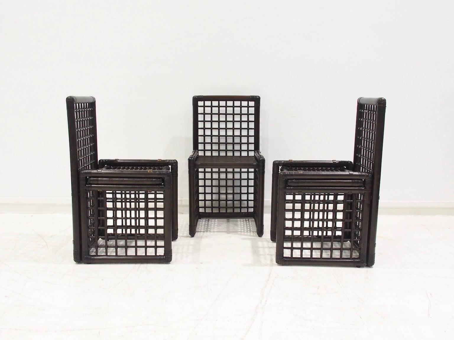 Ensemble de six chaises Afra et Tobia Scarpa en bambou et rotin