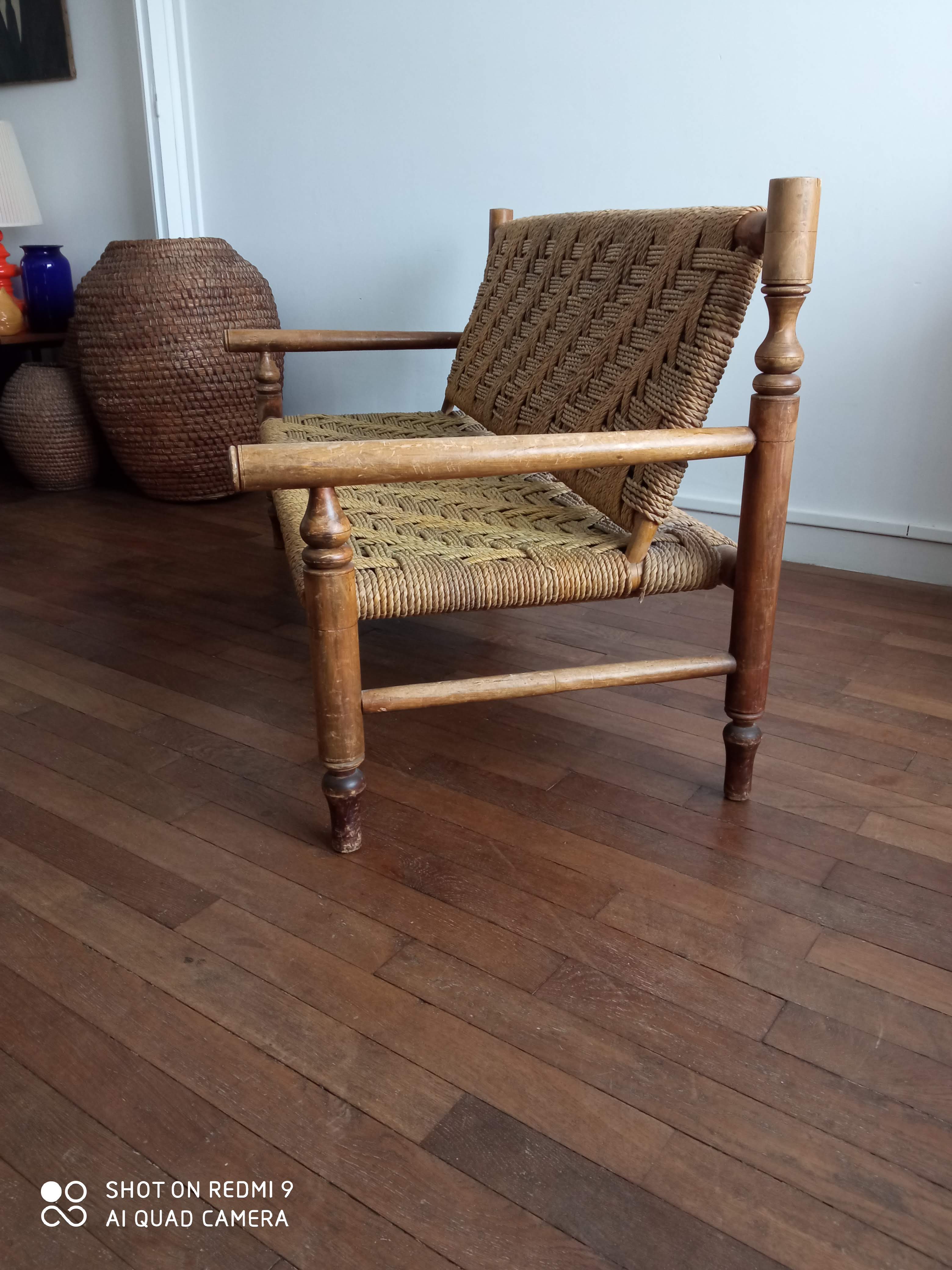Wooden bench and rope around 1950