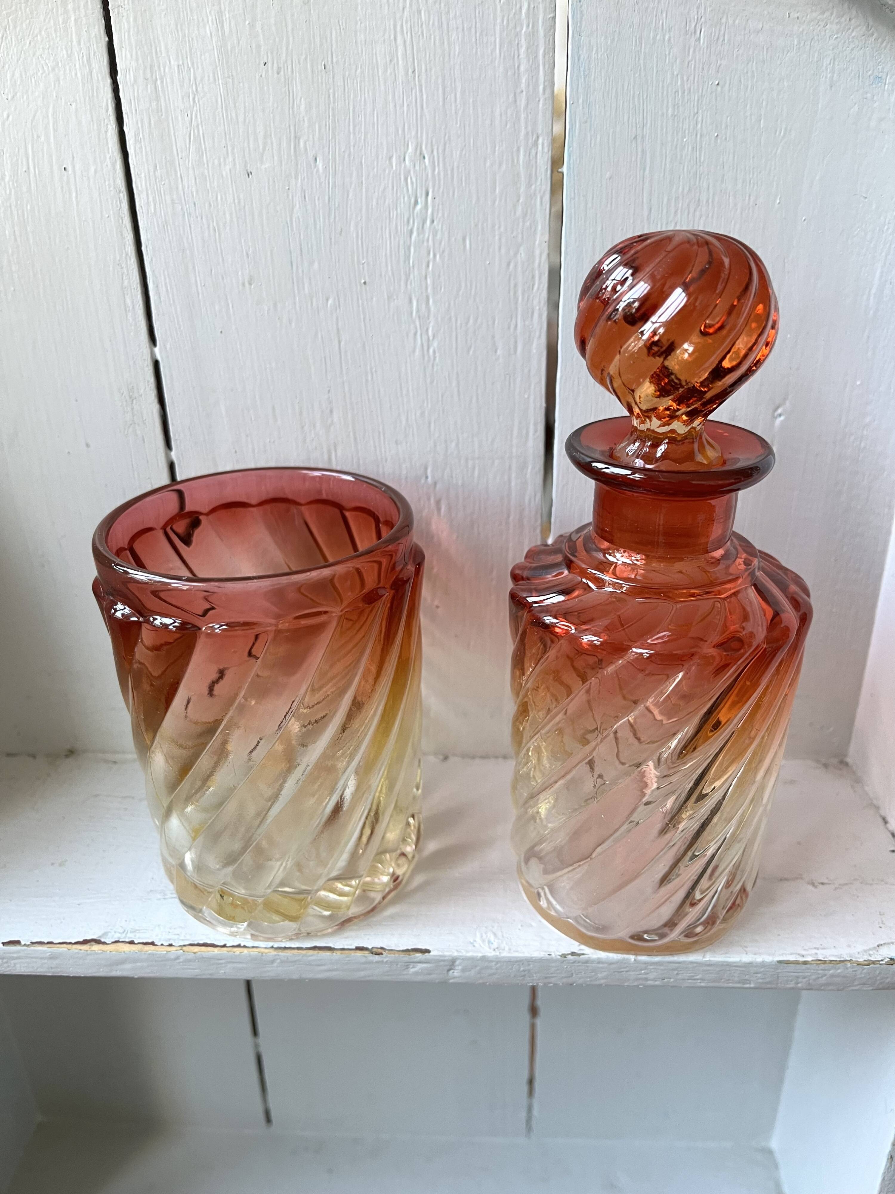 Baccarat crystal bottle and glass, bamboo model, 19th century.