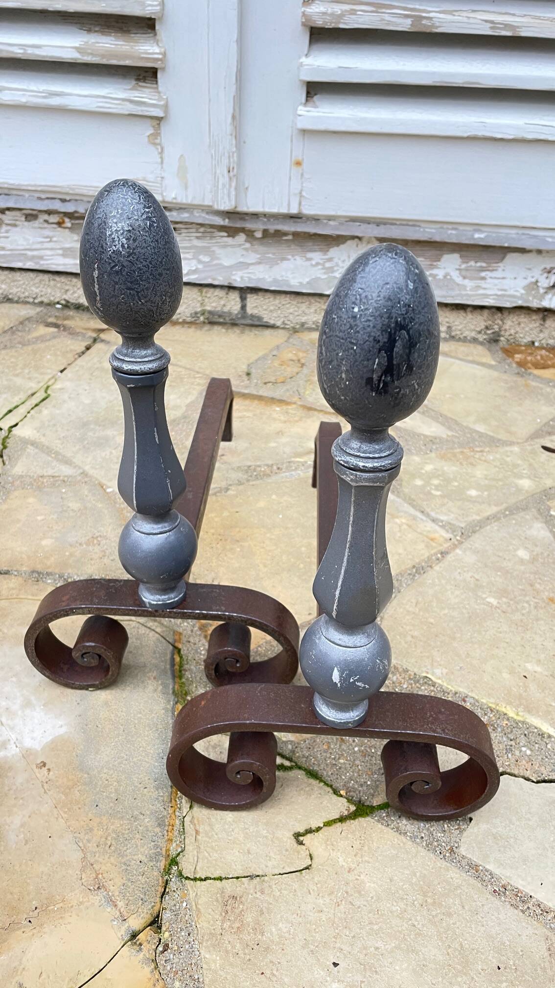 Pair of vintage geometric fire dogs