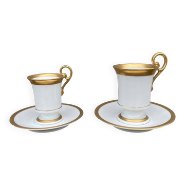 Two Limoges Porcelain Cups, White & Gold