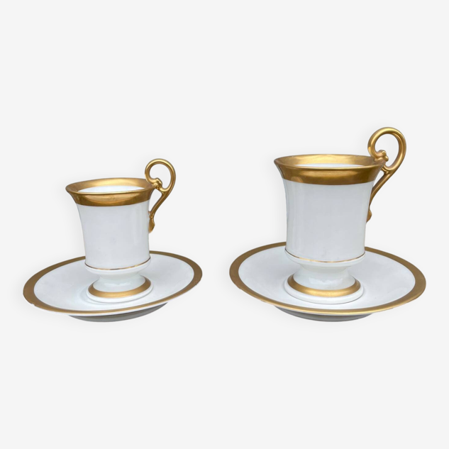 Two Limoges Porcelain Cups, White & Gold